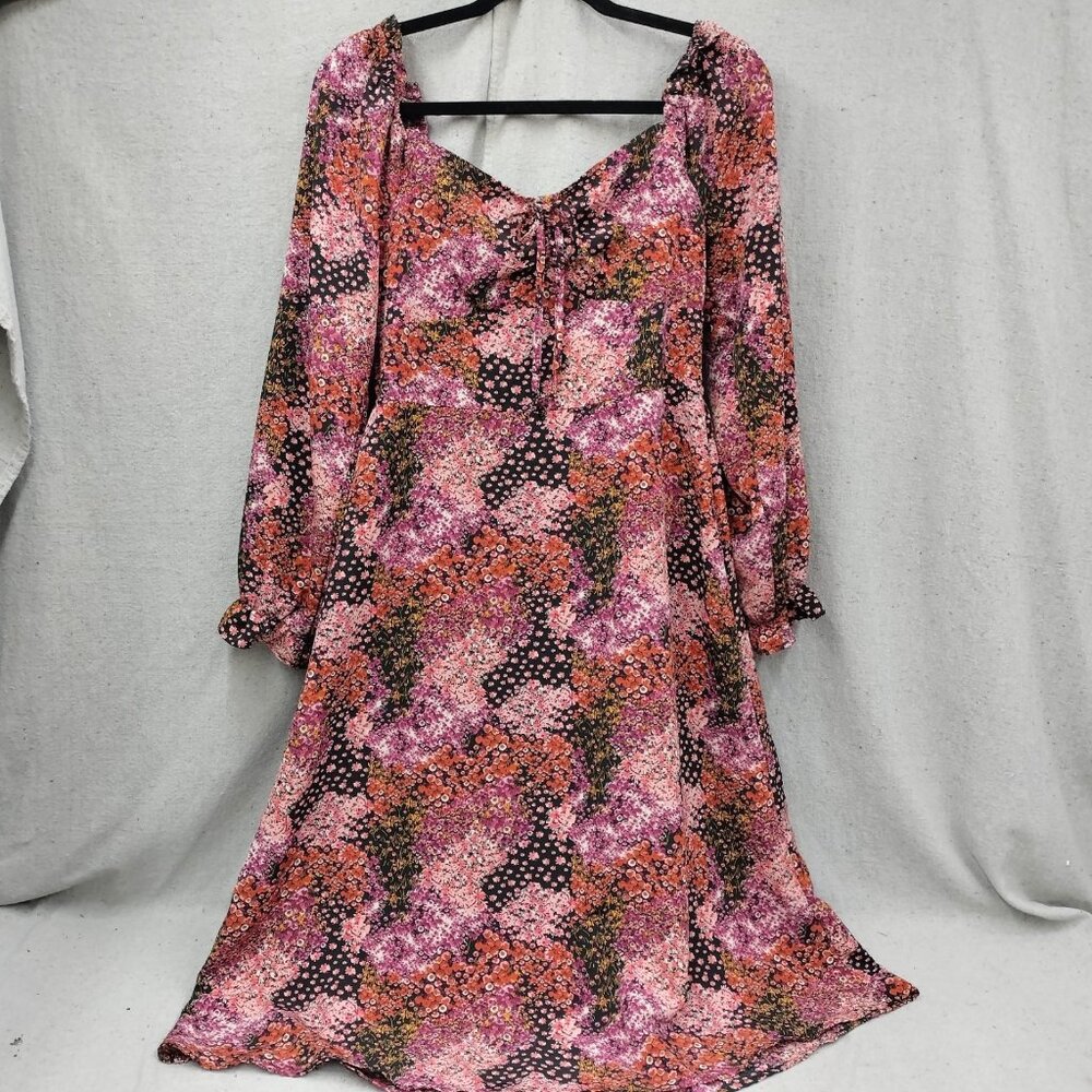 Dark Floral Puff Sleeve Milkmaid Dress Juniors Large Lily Rose Midi Fairy Grunge